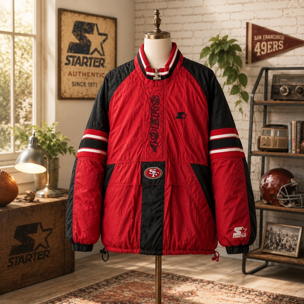Vintage Starter NFL San Francisco 49ers Pro Line Puffer Jacket Red Black Mens L